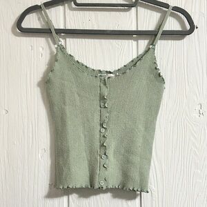 Lush Mint Ribbed Tank Top with Buttons